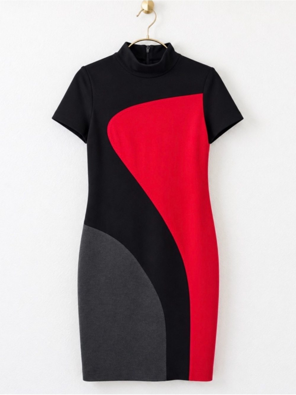 Carlisle Colorblock Sheath Size 6 Black Red Gray Mod Stretch Career Dress